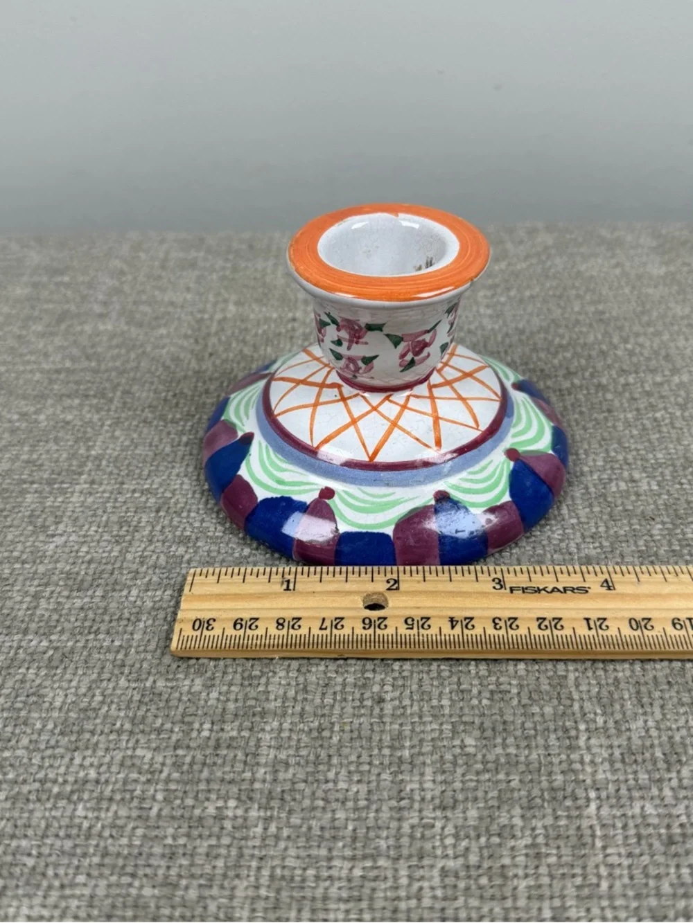 Vintage Handpainted Whimsical Taper Candle Stick Holder Ceramic Floral Whimsy
